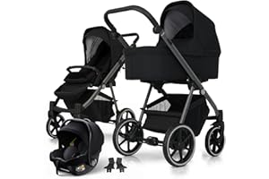 my junior® NOAX² 3-in-1-Kinderwagen inkl. Babyschale, Liegewanne, Sportsitz, Adapter, geräumiger Einkaufskorb in City Noir