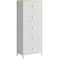 SONGMICS Chest of Drawers Bedroom, Drawer Storage Unit, Dresser with 5 Fabric Drawers, Metal Frame, Tall and Slim, for Closet, Camel Yellow and Cream White LTS315W01