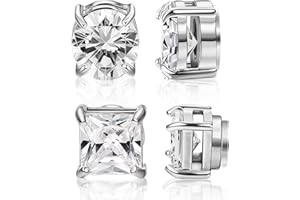 Xinjieda Magnetic Earrings Clip On Earrings Set Non Pierced Magnet Design Fake Ear Stud Stainless Steel Mens Earrings Diamond Cubic Zirconia Magnetic Stud Earrings Gift