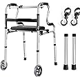 REAQER Foldable Rollator Walker with Seat Height Adjustable 4 in 1 Folding Walker with 5” Wheels and Extra 2 Hooks, Wide Lightweight Rolling Walker for Seniors and Adults Support Up to 350lbs