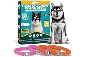YOTANGO Collare Antiparassitario per Cani, 4 Pezzi Collare Antipulci Cane, Naturale Collare Cane Antiparassitario, Regolabile 32 Mesi di Protezione Antizecche per Tutti i Tipi di Cani-Rosa&Arancione
