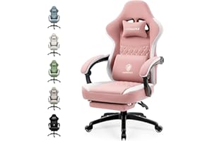 Dowinx Silla de Gaming de Tela con cojín de muelles ensacados, sillón de Masaje con reposapiés, Silla ergonómica de PC, Silla de Oficina, 150 kg,Rosa