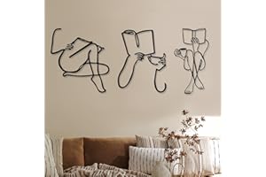 PHOTECT 3 decorazioni artistiche da parete in metallo, minimalista, astratta, donna, arte moderna da parete, decorazione artistica da parete in metallo femminile a linea singola, da appendere per camera da