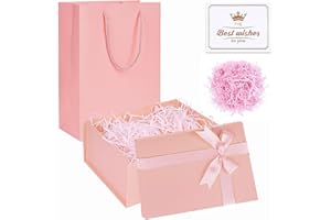 XWCHASA Scatola Regalo, 22 x 16 x 8.5 cm Scatole con Coperchio e Fiocco in Nastro, Scatole Regalo per Regali, Appositamente Progettate per San Valentino Compleanni Festività Anniversari (Rosa)