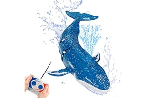 OBEST Juguete Ballena Teledirigida Barco RC,Simulación Eléctrica Ballena Teledirigida,Adecuado para Piscinas y Lagos,Puede Sumergirse y Rociar Agua,Juguetes Acuáticos Eléctricos para Niños
