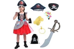 Rabtero Kinder Piraten Kostüm, Deluxe Piraten Cosplay Dress Up Set für Jungen, Luxus Piraten Prinzessin Kleid für Mädchen, Piraten Kostüm mit Zubehör für Kinder 3-10 Jahre alt