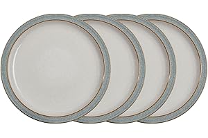 Denby - Elements Light Grey Dinner Plates Set of 4 - Dishwasher Microwave Safe Crockery 26.5cm - Pale Grey, White Ceramic Stoneware Tableware - Chip & Crack Resistant Large Plates