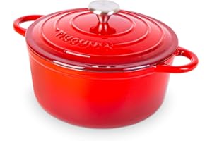 Gusseisen-Topf mit Deckel – Emaille-Schmortopf mit Antihaft, Ofenfest bis 260°C – Robuster Dutch Oven Kochgeschirr – Rot, 4.7 Liter, 24 cm – von Nuovva