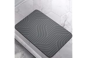 Homlab Bathroom Bath Mat Rug, Diatomaceous Earth Water Absorbent Rubber Backed Non-Slip Bathroom Floor Mat Carpet Square Cool Thin Washable Quick Dry For Shower Tub Bathtub Sink Indoor Door (Gray)