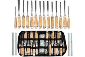 FOCCTS 18Pcs Wood Carving Set, 14pcs Wood Carving Tools Manganese Steel + 4pcs Whetstone for Beginners DIY Woodworking Sculpting Whittling with Safety Cap