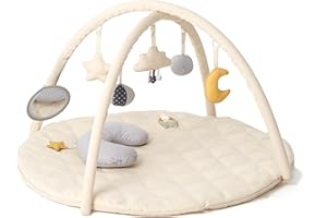 Minidream Baby Play Mat & Activity Gym for Newborns, Tummy Time Pillow Playmat with Six Detachable Toys, Baby Safe Mirror, Developmental Play Gym Padded Large Mat for Infants 0–36 Months