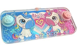 BLUECHOLON Mini jeux d'eau - Jeux d'eau à anneaux pour filles et garçons - Jeu d'habileté de voyage - Water Geme. Aqua Play (Licorne 2 boutons bleu-rose)