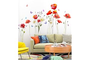 Fiori Giardino Adesivi da Parete，Tianher Papaveri Sticker Autoadesivo della parete della Fiore Farfalla Decorazione murale per soggiorno camera da letto divano sfondo