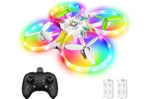 EYLM Drone para Niños, RC Quadcopter con Luces de colores, Sensor de Gravedad, Modo sin Cabeza, 3D Flip, Retención de Altitud y 2 Baterías, Regalo Juguete para Navidad y Reyes