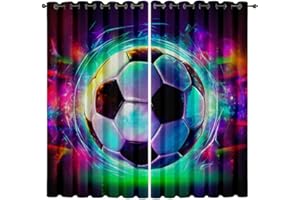 LAMKUR Football Curtains Eyelet Ring Top,Football Curtains For Boys Bedroom With Sports Theme Multicoloured Lights Print Pattern,kids Curtains For Boys Bedroom Living Room,2 Panels.