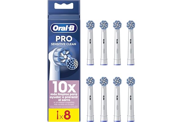 Oral-B Pro Sensitive Clean Recambios para Cepillo de Dientes Eléctrico, Pack de 8 Cabezales, Blanco - Originales