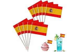 MNIIMALUXE 100 Stück Spanien Zahnstocher Flaggen,Spanien Deko,Spanische Flagge für Fingerfood Cocktail Cupcake Dekorationen und Spanische Deko,Spanienflagge,SpanienFahne,Flaggenpicker,Spaniedekorative