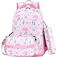 MIRLEWAIY Kids Backpack 15.7 Inch 3 Pcs Set with Lunch Box Pencil Bag for School Girls Boys Student