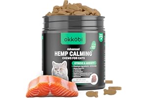 OKKÖBI Hemp Calming Chews For Cats 200 pcs - Relaxing Chews - For stress, travel, check-up, restlessness or separation - Cat Calming Treats