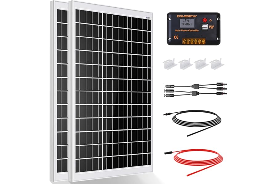 ECO-WORTHY Solar Panel Kit 240W 12V System Power 1kWh/Day Off-Grid for Motorhome Car Boat Camping Shed:2pcs 120W Mono Solar Panel + 30A PWM Solar Charge Controller + Z Brackets+ Solar Extension Cables