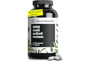 NATURAL ELEMENTS MSM 365 Cápsulas - 1600mg de Metilsulfonilmetano - Azufre orgánico 99,9% puro - Altamente biodisponible para 6 meses - Probado en laboratorio, vegano y sin aditivos