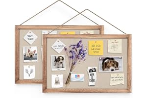 Emfogoo Cork Board with Linen 40x30cm Pin Notice Board for Home Bedroom Office Kitchen Wall Decorative Hanging Wood Framed Vision Board Memo Bulletin Board with 20 Push Pins Pack of 2(Rustic Brown)