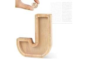 LEcylankEr Tirelire pour Enfants Tirelire Personnalisée avec Lettres de A à Z Tirelire en Bois Transparente avec Lettres Décoration Tirelire Créative Cadeaux pour Anniversaire,Noël,Thanksgiving (J)