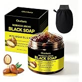 Moroccan Exfoliating Black Soap 180g, Moroccan Black Soap with Argan and Rose, Moroccan Body Scrub, Organic Moroccan Black So