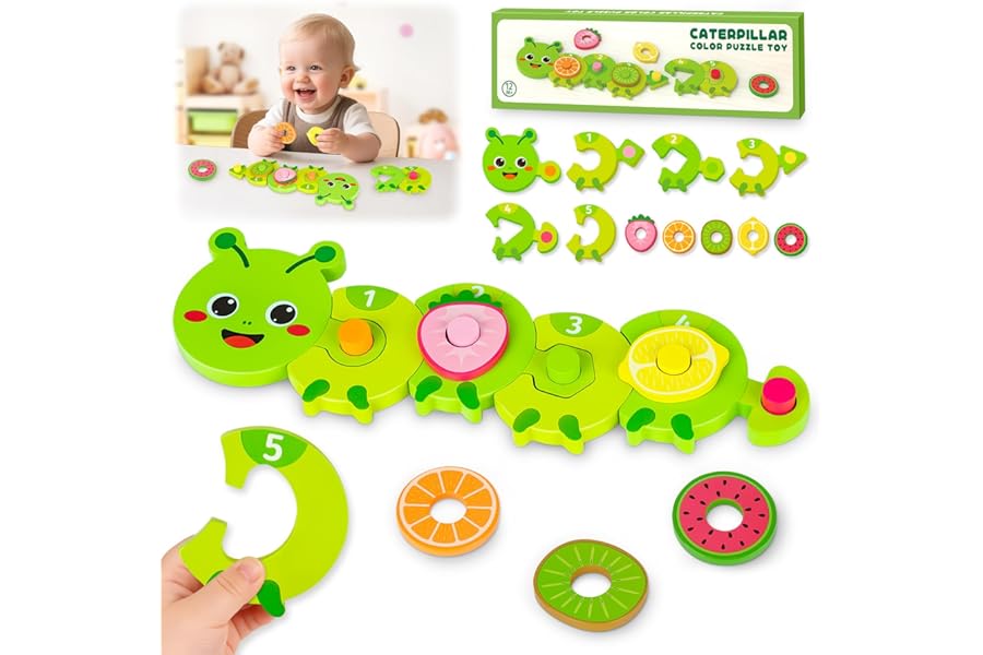 Montessori Wooden Toys for 1-2 Year Olds: Toddler Toys Gifts for 1-3 Year Old Girls 1st Birthday Baby Presents for Boys, Educational Preschool Puzzles for Kids Colour Sorting Sensory Toy 12-18 Months