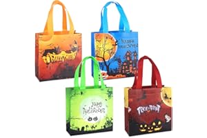PARSUP 4PCS Halloween Trick or Treat Bags,Halloween Tote Bags with Handles, Multifunctional Non-Woven Halloween Bags for Gifts Wrapping, Trick or Treat, Halloween Party Supplies