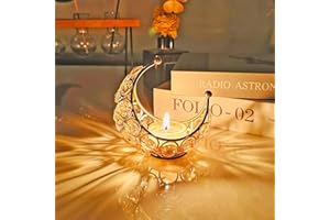 ‎FUFRE Ramadan Deko Teelichthalter Gold Deko Wohnzimmer Ramadan Moon Kerzenhalter Eid Mubarak Dekoration Kristall Kerzenhalter Ramadan Tischdeko Moon Teelichthalter Metall für Hochzeit Ramadan Dekoration