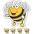 INKati Happy Bee Collection - 4-Pack of Exclusive Large Vinyl Sticker Decals for Luggage, Car Bumpers and Laptops - Durable and Weatherproof Gloss Finish with Removable Adhesive (Design A 4-Pack)