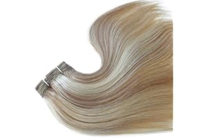 HAPPYQUEEN 100g -12" 14" 16" 18" 20" 22" 24" 26"- Full Head Remy Human Hair Weaves/wefts for Sew in or Glue in- Grade AAA-Multi-Colours (16", 8/613 Light Brown/Bleach Blonde Mix)