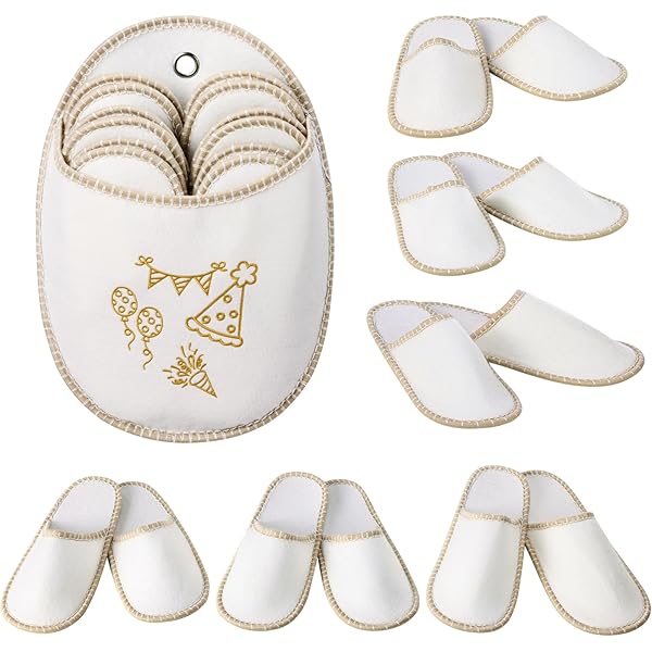 Lot De 8 Paires De Pantoufles Convives - Feutre Antidérapant, 4 Tailles, Avec Pochette De Rangement, Multicolore