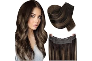 RUNATURE Wire Hair Extensions Ombre Dark Brown Highlight Brown Secret Hair Extensions Real Human Hair Balayage One Piece Hair Extensions 12 Inch 70 Gram