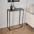 OHS Black Console Table, Marble Effect Hallway Table Sturdy Metal Framing Home Entryway Hall Table Decorative Modern Tabletop - Black, 76 x 56 x 26cm
