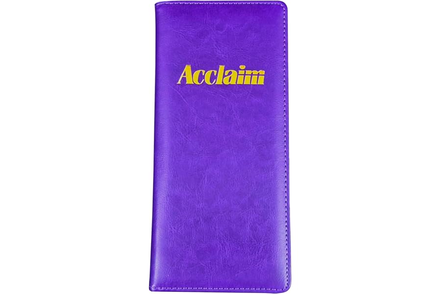 Acclaim Rigid Lawn Bowls Bowling Scorecard Holder Lightly Padded Synthetic Grain Leather Look Finish 23 cm x 11 cm with Spring Clip & Pen Loop (Purple)