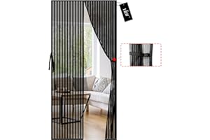 YRH Magnetic Fly Screen Door,New Side Buckle Design,Heavy Duty Mesh,Self Sealing - Upgrade Enhanced Screen Mesh,Powerful Magnets,Full Frame Magic Tape Screen Door No Gap,Black - 90 × 200 cm