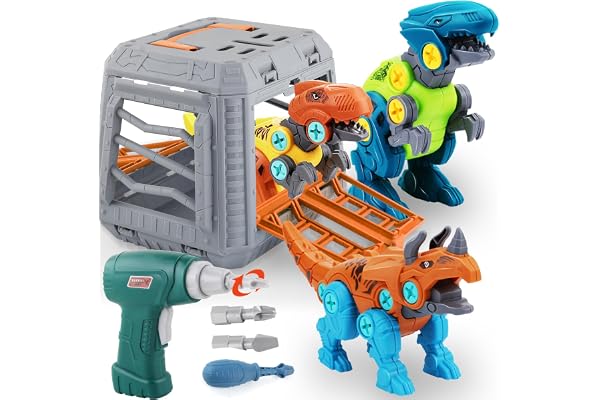STAY GENT Dinosaure Jouet Enfant Garcon 3 4 5 6 7 8 9 Ans avec Perceuse Électrique & Boîte de Rangement, Jurassic Dinosaure DIY Construction Puzzle Jouet Noël Anniversaire Cadeau pour Garçons Filles