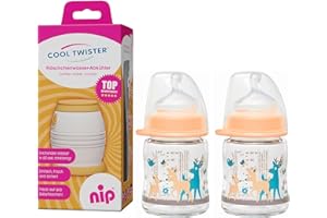 NIP Flaschenkühler Cool Twister inkl. inkl. 2 x NIP Weithalsflasche aus GLAS 120 ml mit Sauger M (Milch)