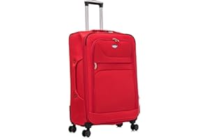 Aerostar Large 29” Lightweight Softshell Expandable Suitcase, Check in Luggage 4 Wheels with Integrated Combination Lock (Red, 112 litres)