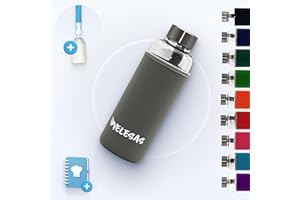 Velesas® Trinkflasche 1l | 500ml mit Schutzhülle | Glasflasche 500ml spülmaschinenfest mit Neoprenhülle und Edelstahldeckel | Wasserflasche für Schule, Arbeit, Fitnesssport, BPA-Frei | Grau