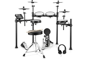 Donner DED-200X Electronic Drum Set, Electric Drum Kit with Quiet Mesh Drum Pads, 2 Cymbals w/Choke, 31 Kits and 450+ Sounds, Throne, Headphones, Sticks, USB MIDI, Melodics Lessons (5 Pads, 4 Cymbals)