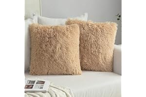 MIULEE zestaw 2 poszewek na poduszki ze sztucznego futra, dekoracyjne, do przytulania, przytulne, miękkie poszewki na poduszki na kanapę, puszysta poszewka na poduszkę na sofę, 60 x 60 cm, brązowe
