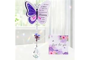Belillpipi Gifts for Nanny, Butterfly Crystal Suncatcher Hanging Ornament, Thank You Gifts for Nanny, Birthday, Christmas, or Appreciation Presents for Babysitter or Childminder