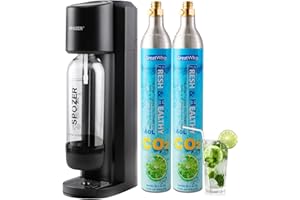 GREATWHIP Spozer Sparkling Water Maker Soda Maker Carbonated Water Machine With 1 Litre Reusable BPA Free Bottle & 60L Co2 Cylinder Set of 2