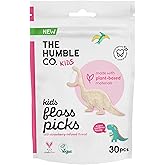 The Humble Co. - Humble Corn Starch Floss Picks - Kids 30 PCS K&uuml;rdanlı Diş İpi 30 Pcs - &Ccedil;ocuklar i&ccedil;in &Ccedil;ilek Aromalı (Dinazor 