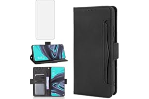 Asuwish Handyhülle für Oppo Reno 2 Hülle mit Glas Folie Schutzfolie Kartenfach Klappbar Leder Geldbörse Ständer Handyhüllen Schutzglas Panzerfolie Reno2 Handy Hüllen Schutzhülle Phone Case Schwarz