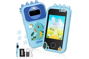 Aoykkii Smartphone Teléfono para Niños,Juguete móvil para niños 2.8" Pantalla,teléfono para niños con Reproductor de MP3,cámara Dual, Pantalla táctil HD 1080P HD y Juegos 32GB SD (Dinosaurios)