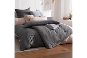 Soifox Komplet pościeli z mikrofibry, antracytowy, nie wymaga prasowania i nie gniecie się, zestaw 4-częściowy: 2 x poszwa 135 x 200 cm, 2 x poszewka na poduszkę 80 x 80 cm, z zamkiem błyskawicznym